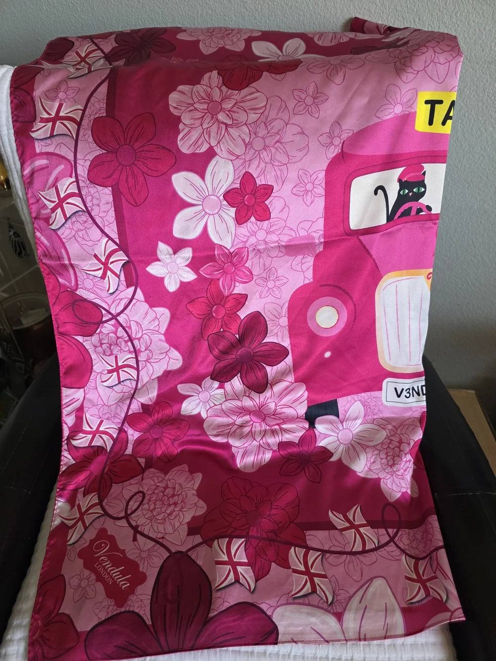 Vendula Pink Ribbon  Cats And Corgis Satin Square Scarf